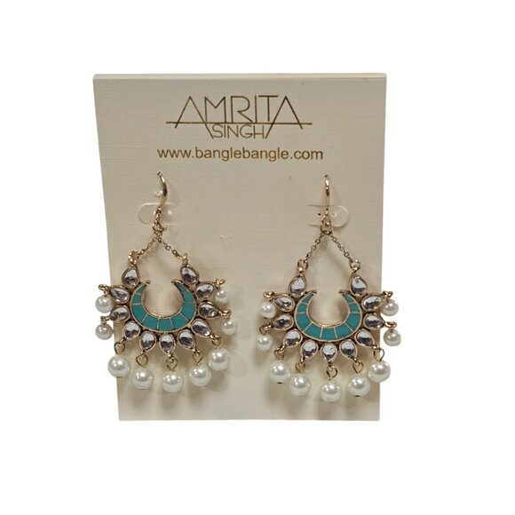 Amrita Singh Women's Gold Plated Resin Turquoise Enamel Chandelier Earrings NWT - Picture 4 of 4